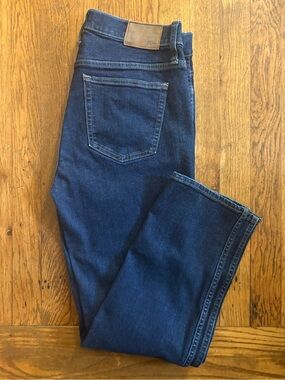 J.Crew Dark Blue Slim Straight Jeans with Leather Waist Patch